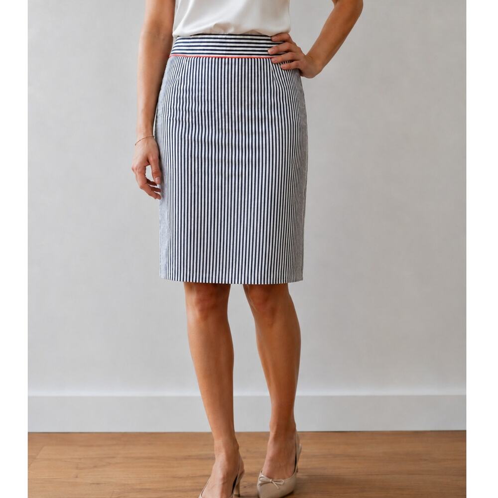 J.Crew Classic No. 2 Pencil Skirt, Whimsical Stripes, Sz 6, Gray, White, Pink